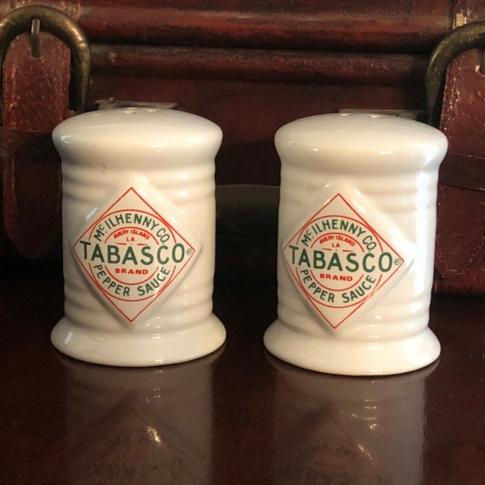 Tabasco Ceramic Salt Pepper Shakers White Set of 2